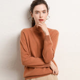 Womens Mock Neck Cashmere Sweater Long Sleeve Cashmere Pullover Tops Camel XS