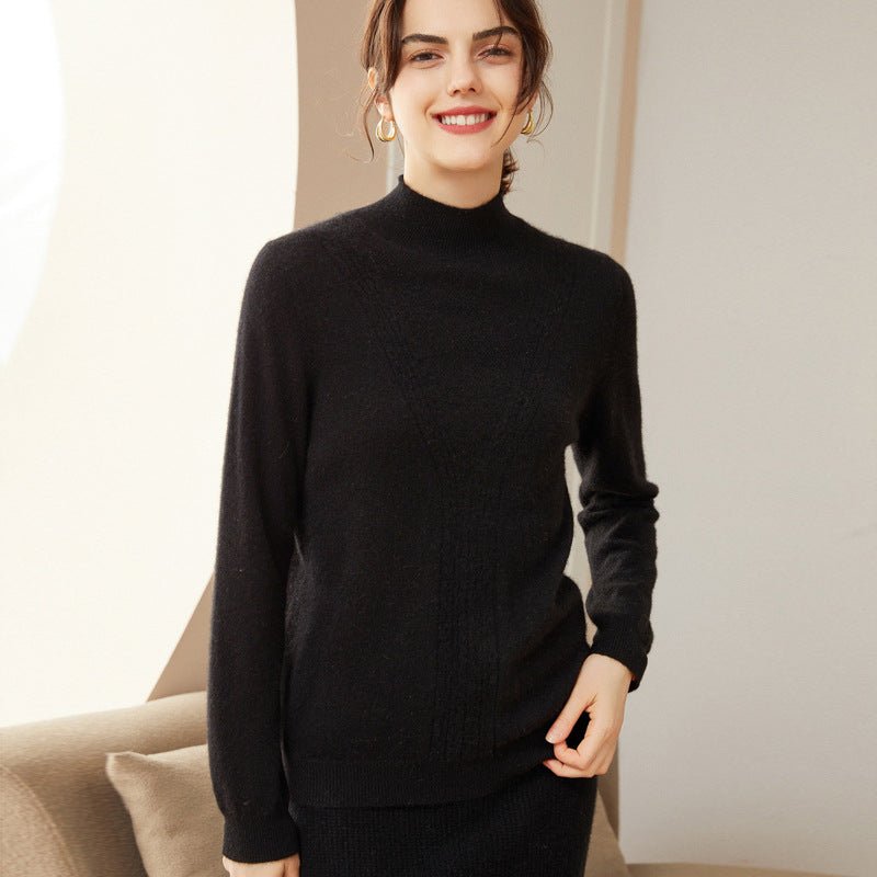 Womens Mock Neck Cashmere Sweater Long Sleeve Cashmere Pullover Tops Black XS
