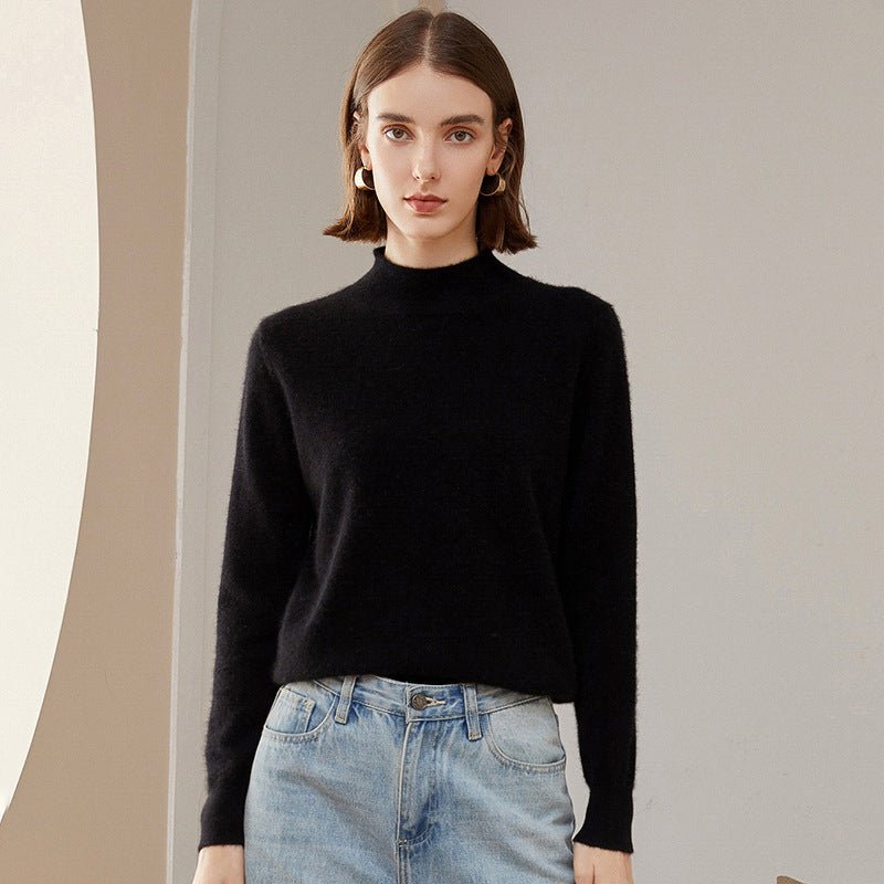 Womens Mock Neck Cashmere Sweater Knitted Cashmere Pullover Black XS