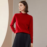 Womens Mock Neck Cashmere Sweater Knitted Cashmere Pullover Claret XS