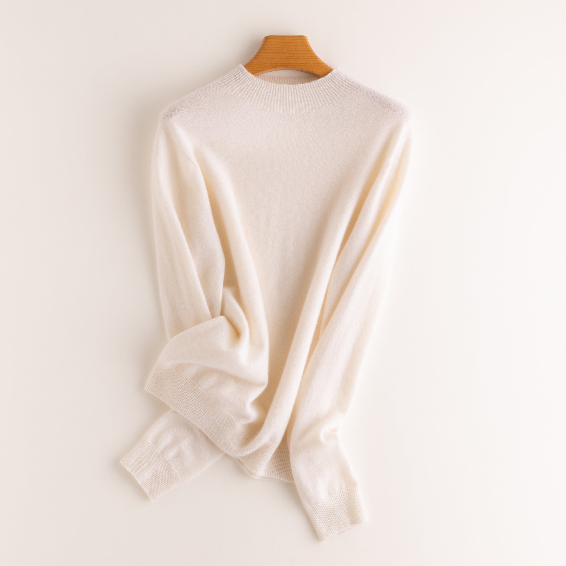 Womens Mock Neck Cashmere Sweater Knitted Cashmere Pullover Ivory XS