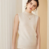 Womens Sleeveless Cashmere Mock Neck Sweater Soft Knit Tank Tops Ivory XS