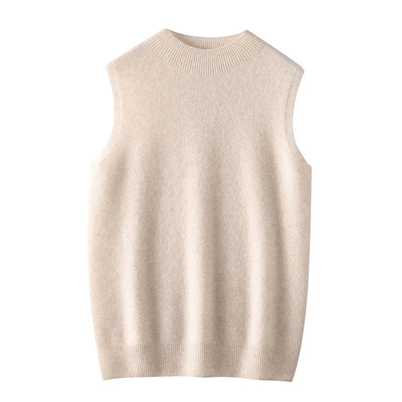 Womens Sleeveless Cashmere Mock Neck Sweater Soft Knit Tank Tops Beige XS