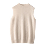 Womens Sleeveless Cashmere Mock Neck Sweater Soft Knit Tank Tops Beige XS