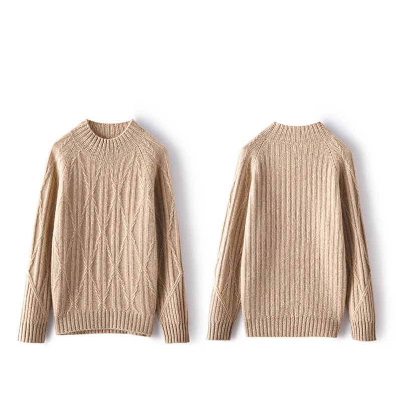 Womens Crew Neck Textured Cable Knit Long Sleeve Cashmere Sweater Beige XS