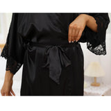 Womens Long Silk Robe Lace Trim Belted Silk Kimono Silk Bathrobe Champagne One size fits most