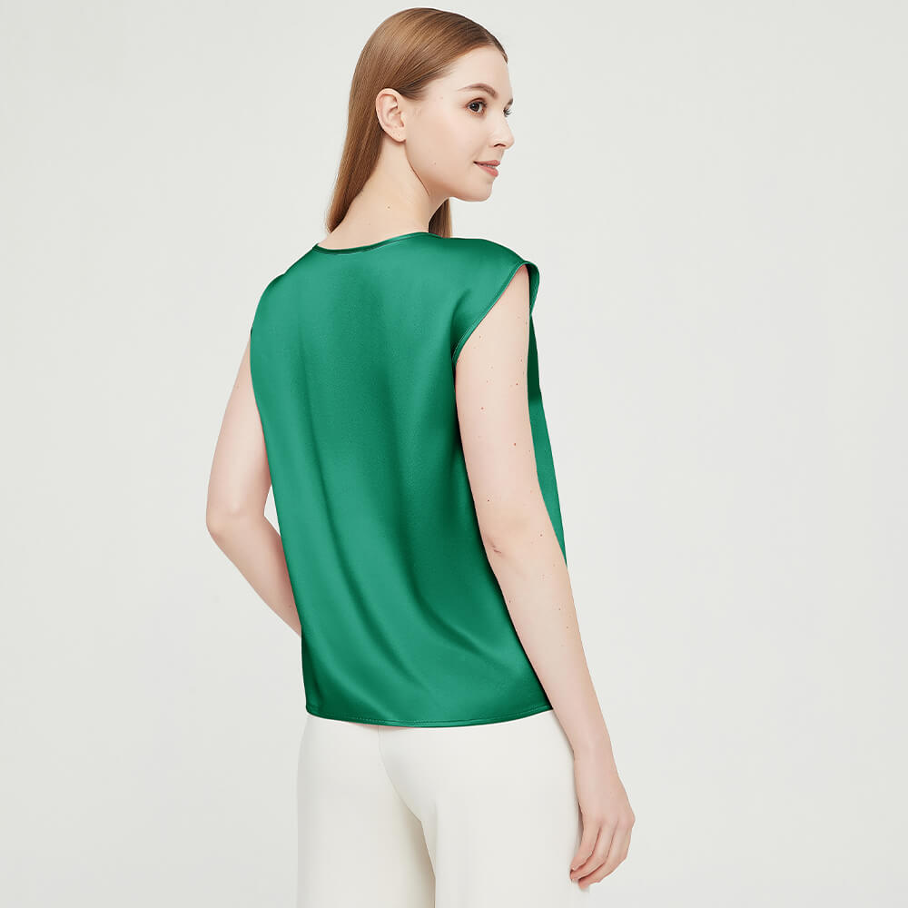 Womens Mulberry Silk Blouse Cap Sleeves Lady Silk Tee Green XS