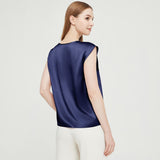 Womens Mulberry Silk Blouse Cap Sleeves Lady Silk Tee Navy Blue XS