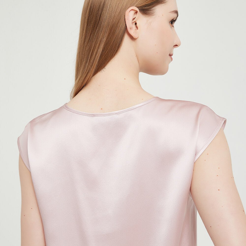 Womens Mulberry Silk Blouse Cap Sleeves Lady Silk Tee Rosy Pink XS