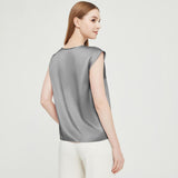 Womens Mulberry Silk Blouse Cap Sleeves Lady Silk Tee Dark Gray XS