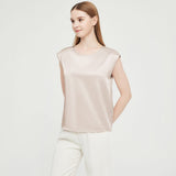 Womens Mulberry Silk Blouse Cap Sleeves Lady Silk Tee Champagne XS