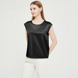 Womens Mulberry Silk Blouse Cap Sleeves Lady Silk Tee Black XS