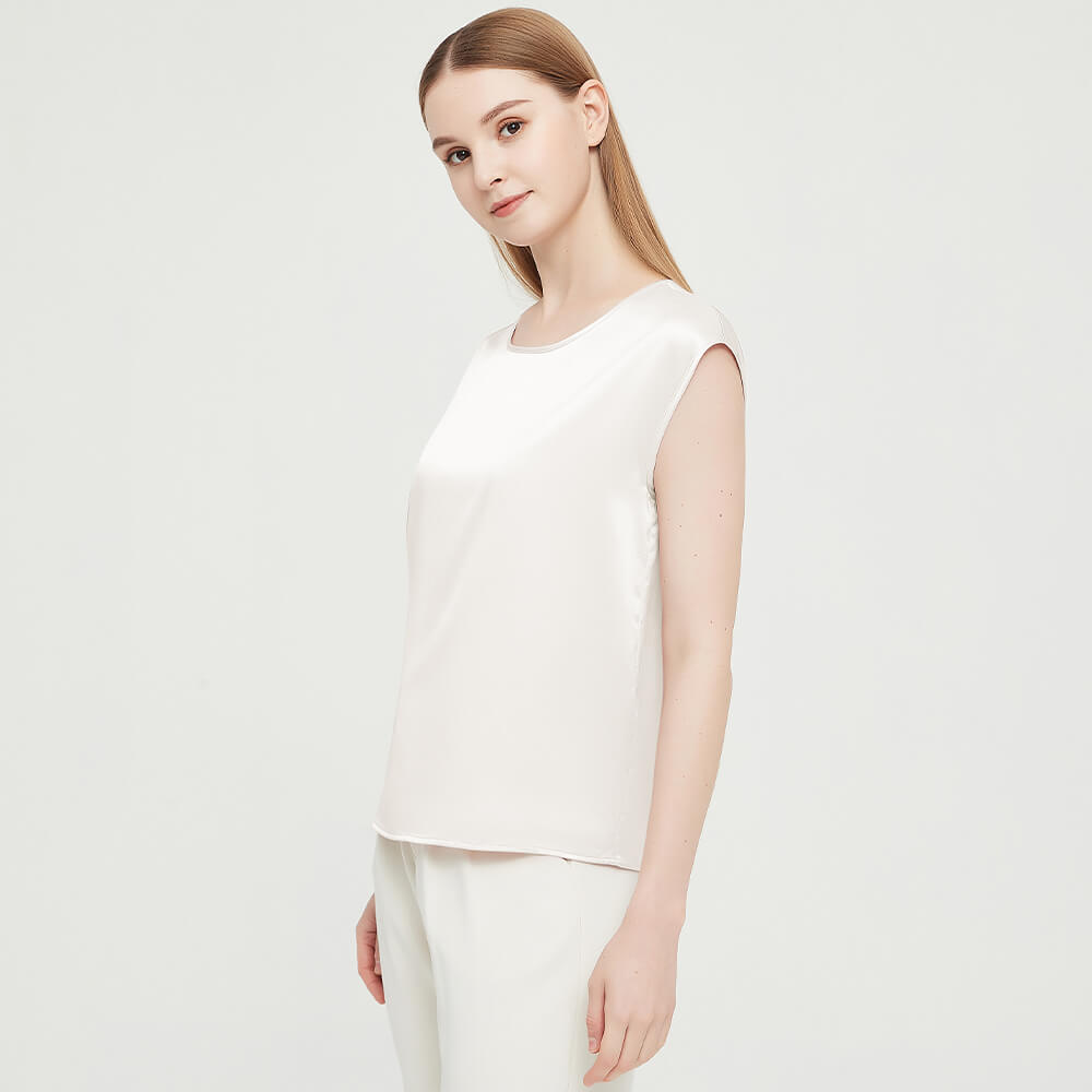 Womens Mulberry Silk Blouse Cap Sleeves Lady Silk Tee White XS