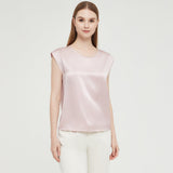 Womens Mulberry Silk Blouse Cap Sleeves Lady Silk Tee Rosy Pink XS