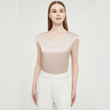 Womens Mulberry Silk Blouse Cap Sleeves Lady Silk Tee Champagne XS