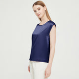 Womens Mulberry Silk Blouse Cap Sleeves Lady Silk Tee Navy Blue XS