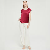 Womens Mulberry Silk Blouse Cap Sleeves Lady Silk Tee Claret XS