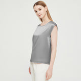 Womens Mulberry Silk Blouse Cap Sleeves Lady Silk Tee Dark Gray XS