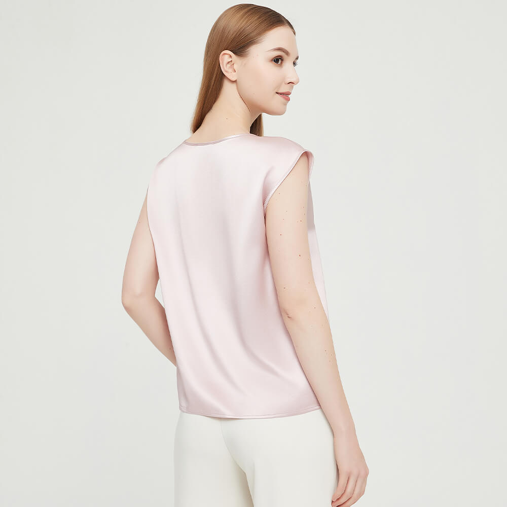Womens Mulberry Silk Blouse Cap Sleeves Lady Silk Tee Rosy Pink XS