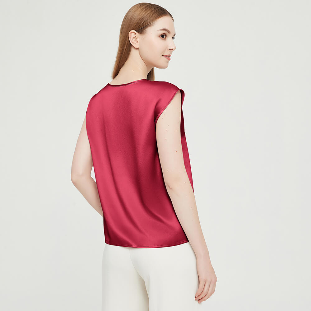 Womens Mulberry Silk Blouse Cap Sleeves Lady Silk Tee Claret XS