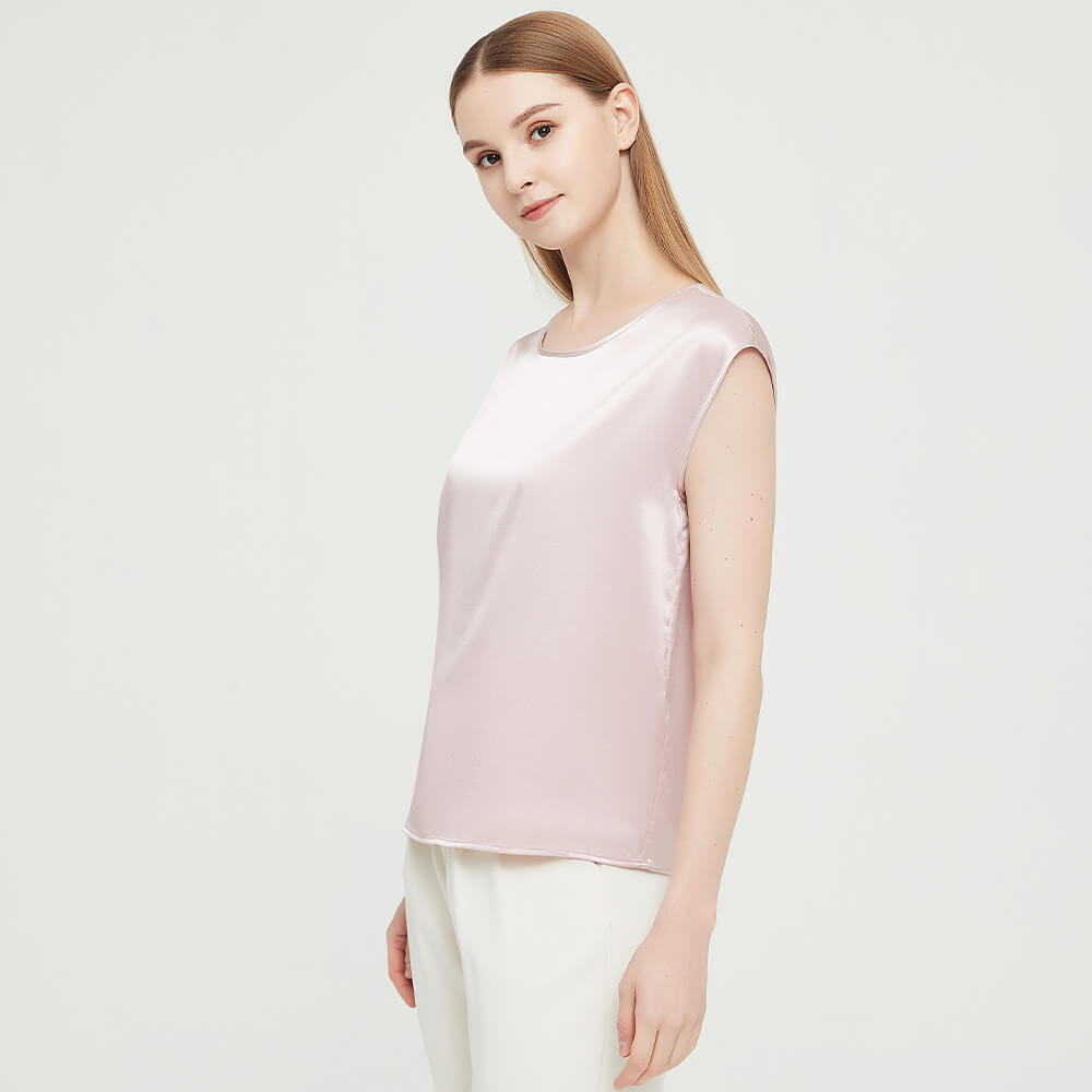 Womens Mulberry Silk Blouse Cap Sleeves Lady Silk Tee Rosy Pink XS