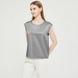 Womens Mulberry Silk Blouse Cap Sleeves Lady Silk Tee Dark Gray XS