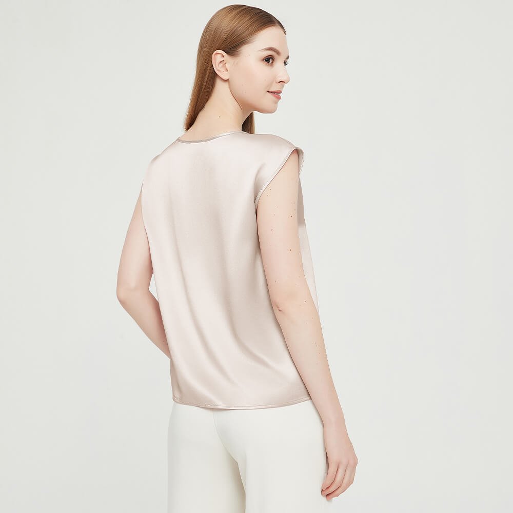 Womens Mulberry Silk Blouse Cap Sleeves Lady Silk Tee Champagne XS