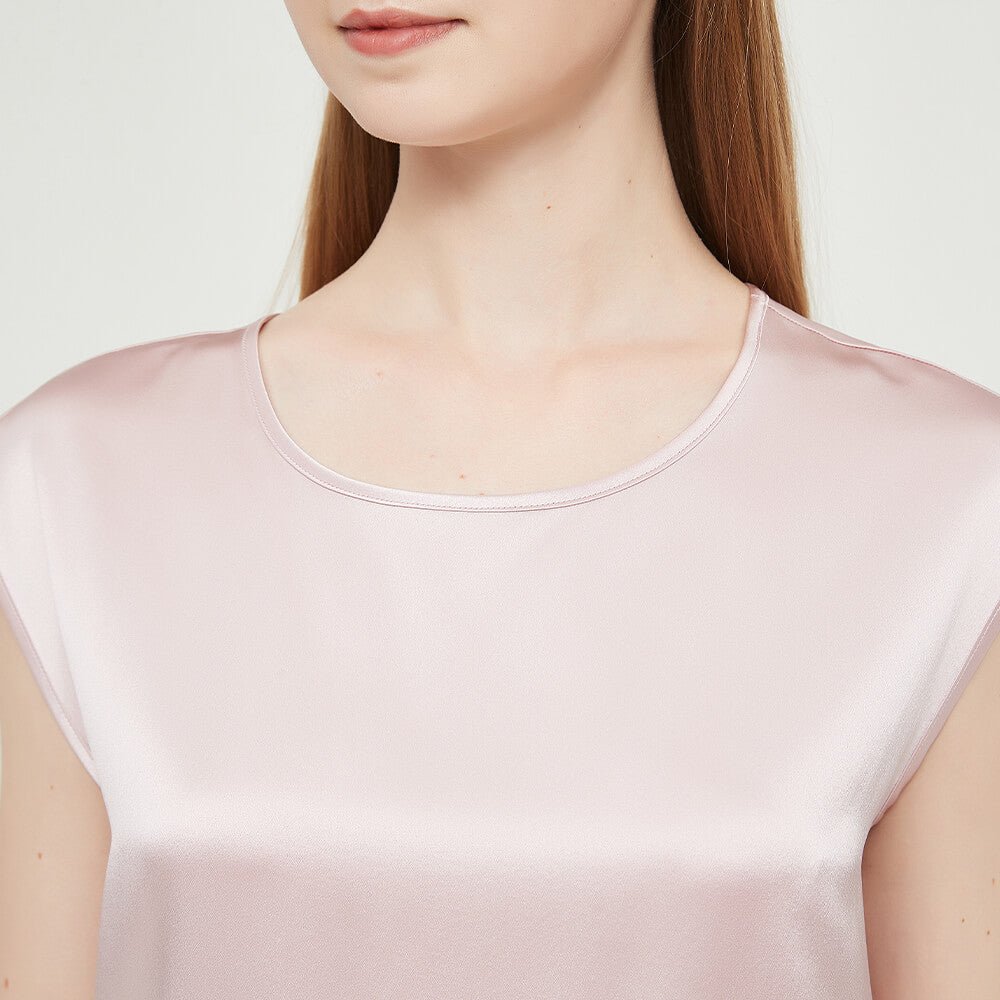Womens Mulberry Silk Blouse Cap Sleeves Lady Silk Tee Rosy Pink XS