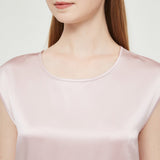 Womens Mulberry Silk Blouse Cap Sleeves Lady Silk Tee Rosy Pink XS