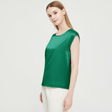 Womens Mulberry Silk Blouse Cap Sleeves Lady Silk Tee Green XS