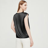Womens Mulberry Silk Blouse Cap Sleeves Lady Silk Tee Black XS