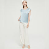 Womens Mulberry Silk Blouse Cap Sleeves Lady Silk Tee Haze Blue XS