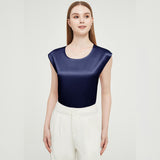 Womens Mulberry Silk Blouse Cap Sleeves Lady Silk Tee Navy Blue XS