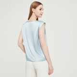 Womens Mulberry Silk Blouse Cap Sleeves Lady Silk Tee Haze Blue XS