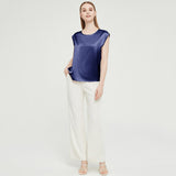 Womens Mulberry Silk Blouse Cap Sleeves Lady Silk Tee Navy Blue XS