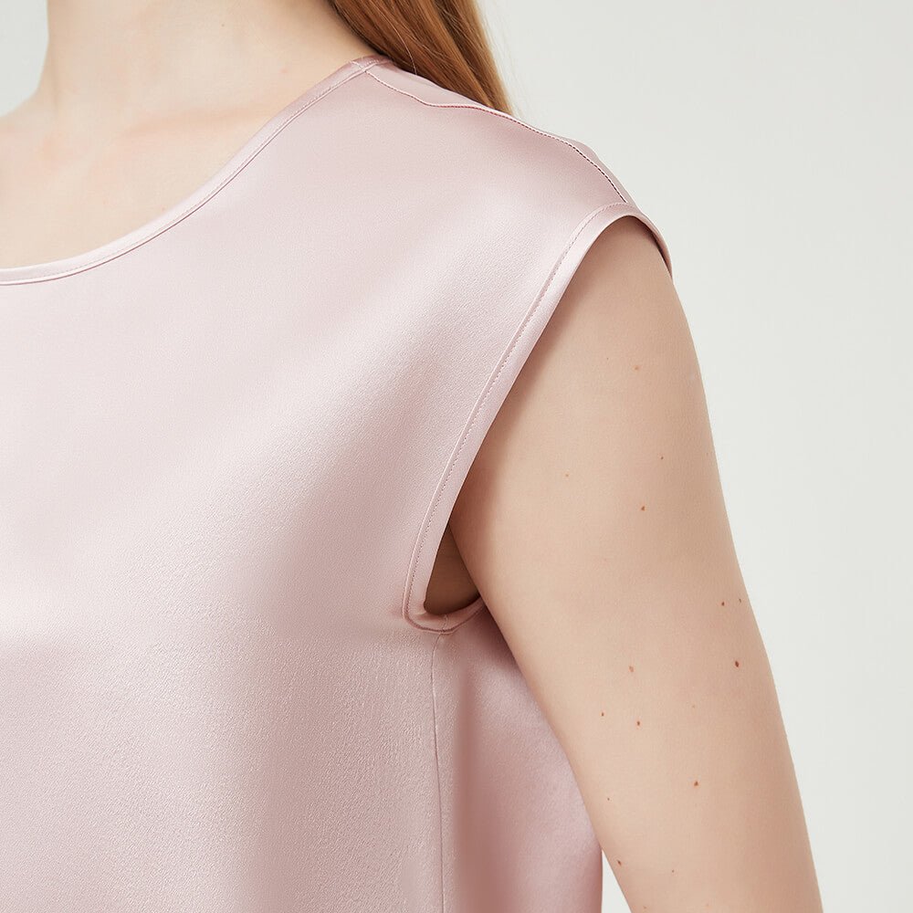Womens Mulberry Silk Blouse Cap Sleeves Lady Silk Tee Rosy Pink XS