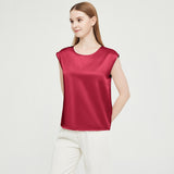 Womens Mulberry Silk Blouse Cap Sleeves Lady Silk Tee Claret XS
