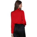 Silk Blouses for Women Bow Tie Neck Silk Button Down Shirt Claret XS