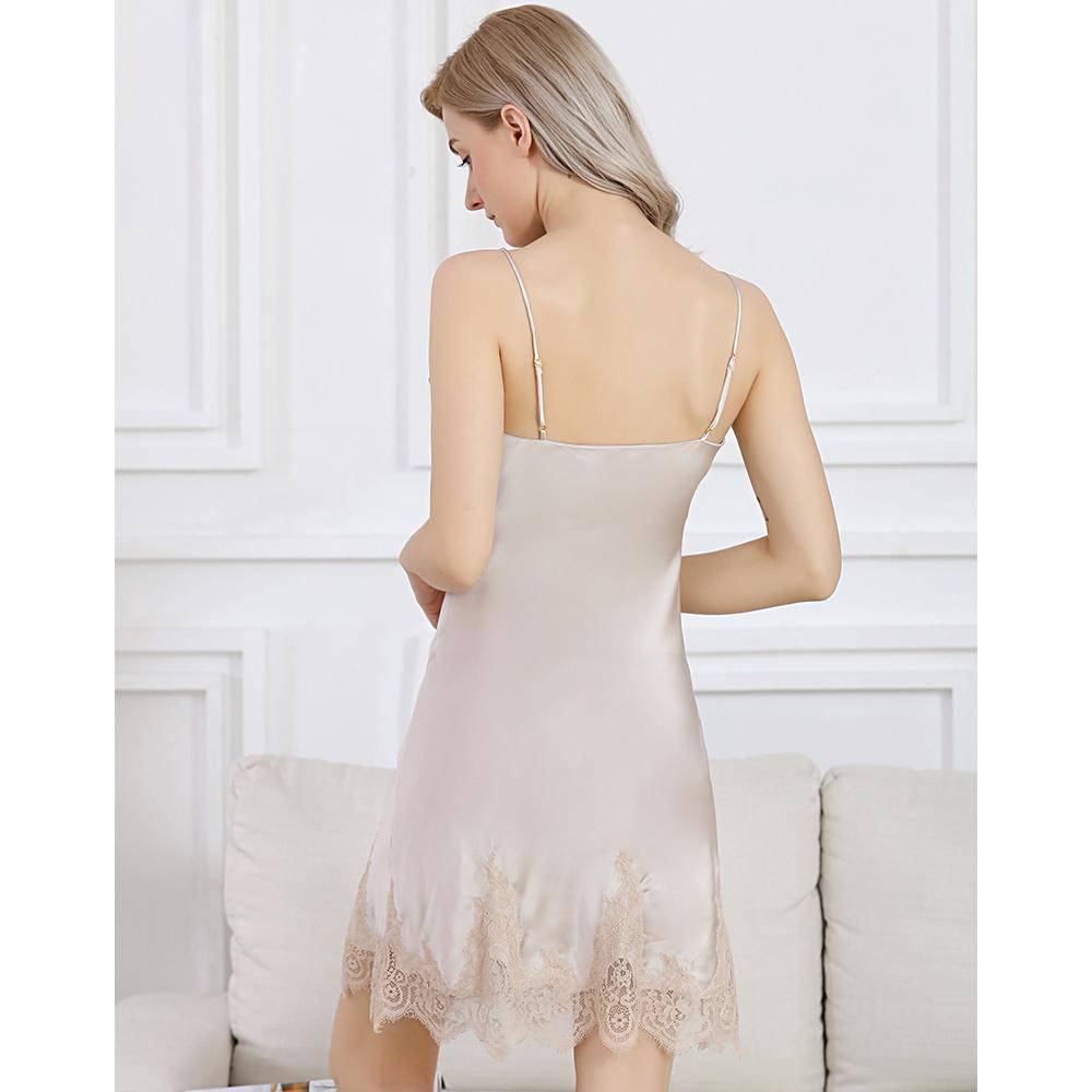Women's Nightgown And Robe Set Sexy Silk Lace Sleepwear Apricot XS