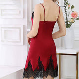Women's Nightgown And Robe Set Sexy Silk Lace Sleepwear Red XS