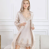 Women's Nightgown And Robe Set Sexy Silk Lace Sleepwear Apricot XS