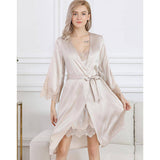Women's Nightgown And Robe Set Sexy Silk Lace Sleepwear Red XS