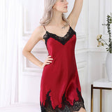 Women's Nightgown And Robe Set Sexy Silk Lace Sleepwear Red XS