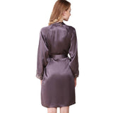 Women's 100% Pure Silk Nightgown And Robe Set With Lace Dark Gray XS