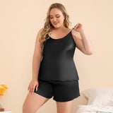 Women's Plus Size Silk Camisole Set Sexy Silk Cami Sleepwear Black 1X