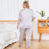 Women's Plus Size Silk Sleepwear Short Sleeve Silk Pajamas Silver Gray 1X