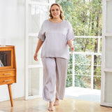 Women's Plus Size Silk Sleepwear Short Sleeve Silk Pajamas Silver Gray 1X