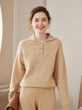 Women Polo Neck Cashmere Sweaters Long Sleeve Cashmere Blouse Pullover Beige XS