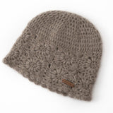 Womens Crocheted Cashmere Beanie Cashmere Flower Cloche Hat Taupe M