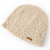 Womens Crocheted Cashmere Beanie Cashmere Flower Cloche Hat Beige M